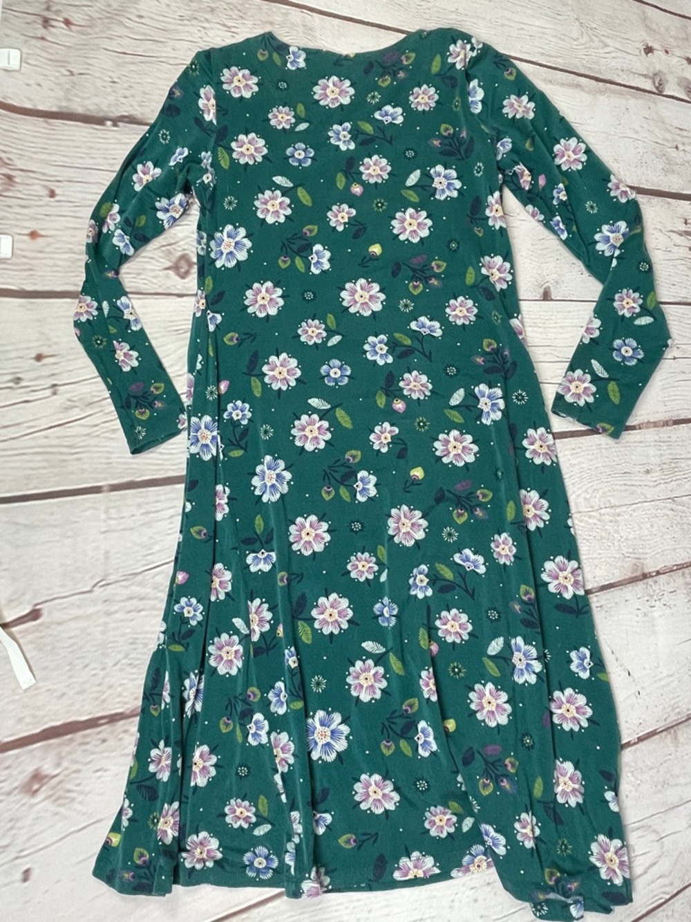 GUDRUN SJODEN teal green floral long sleeve boat neck dress, size S - Picture 5 of 10